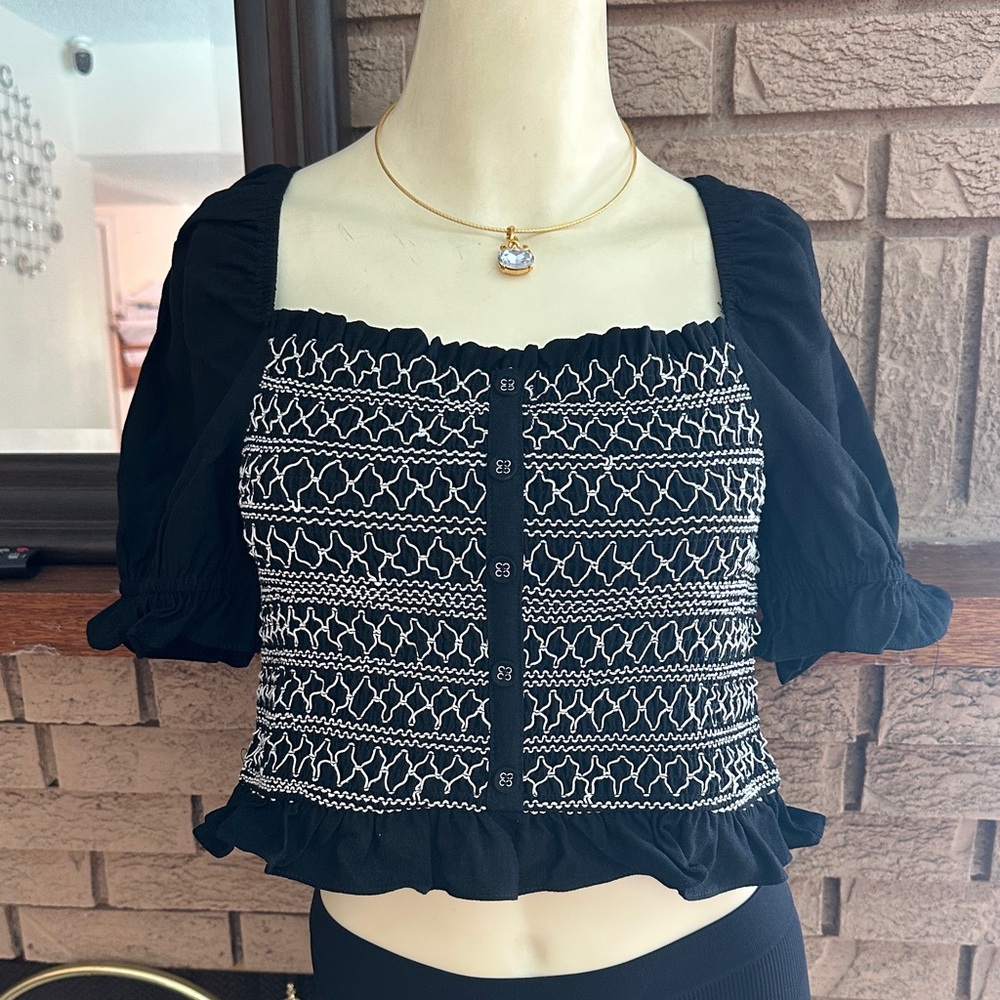 Lost + Wander Black And White Patterned Blouse - image 1